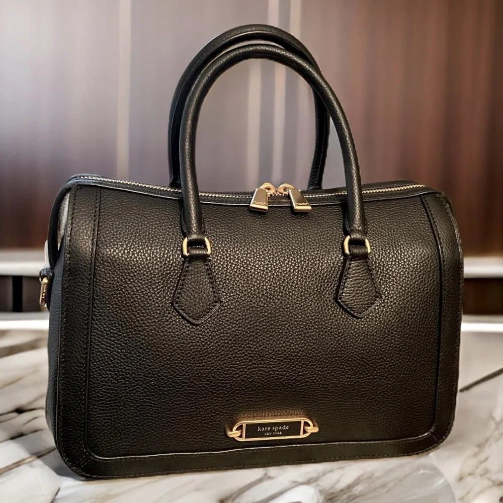 Kate Spade NWT Gramercy Black Peppled Leather Satchel Crossbody Bag - Picture 1 of 13
